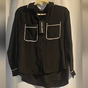 Modern Works Black Button Down Shirt with White Trim